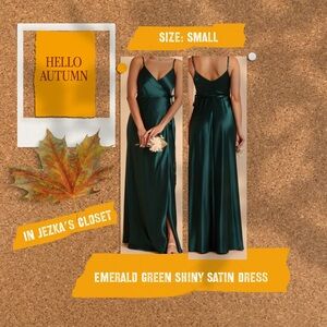 Emerald Green Shiny Satin Dress